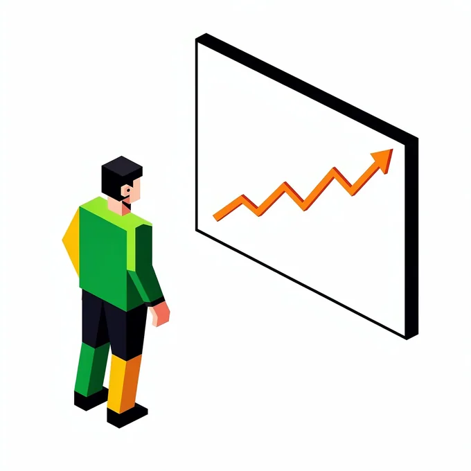 An illustration of a business owner reading a rising results chart.