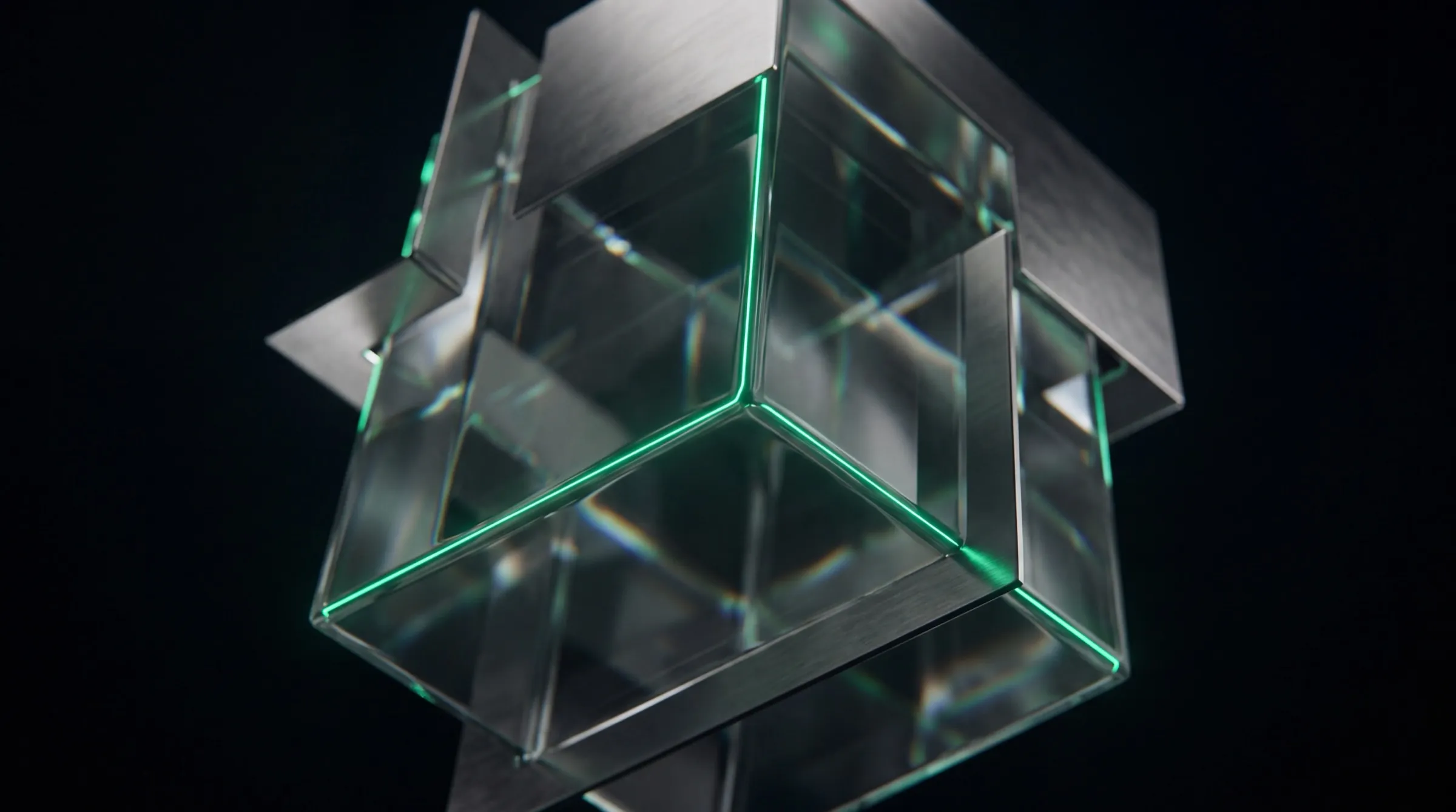 Layers of glass and steel lit from one edge